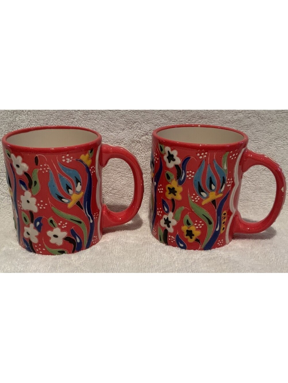Myth Arts Turkish Colorful Textured Hand Painted Mugs - Set of Two